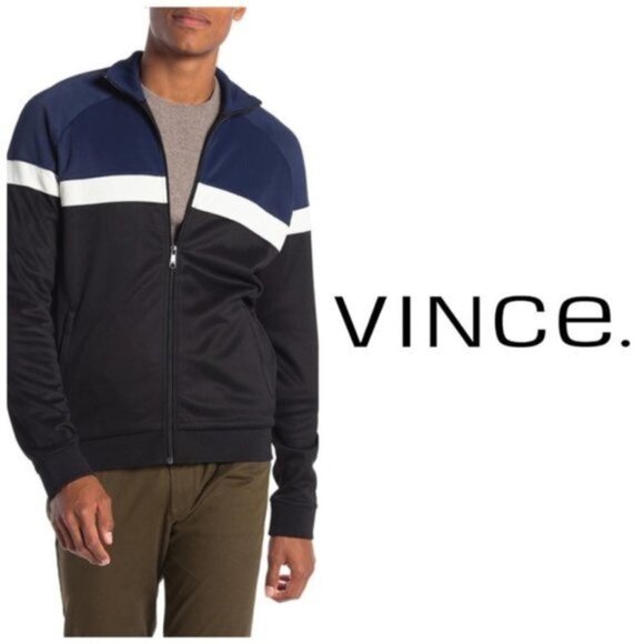 Vince Mens Black Blue Full Zip Collared Pockets Light Track Jackets Sz M New - Picture 7 of 9
